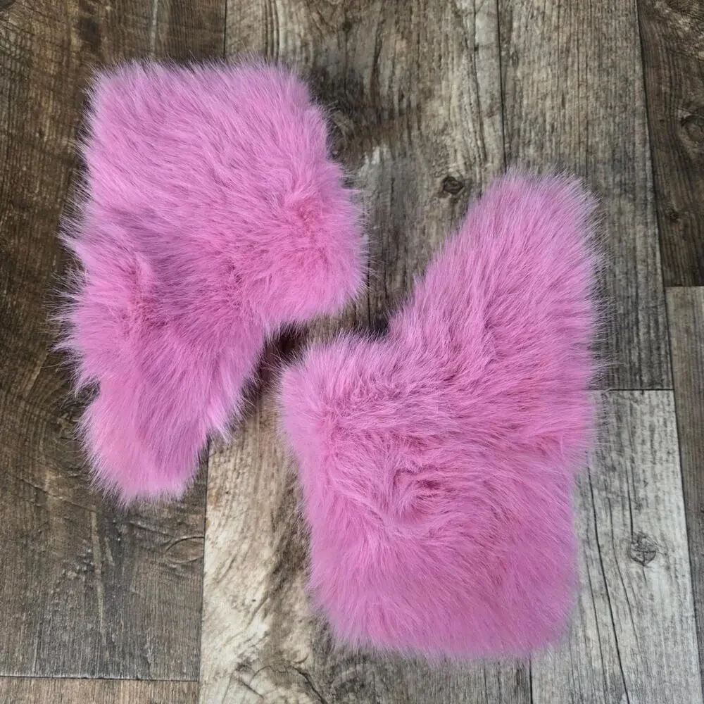 Faux fur fuzzy pink boots